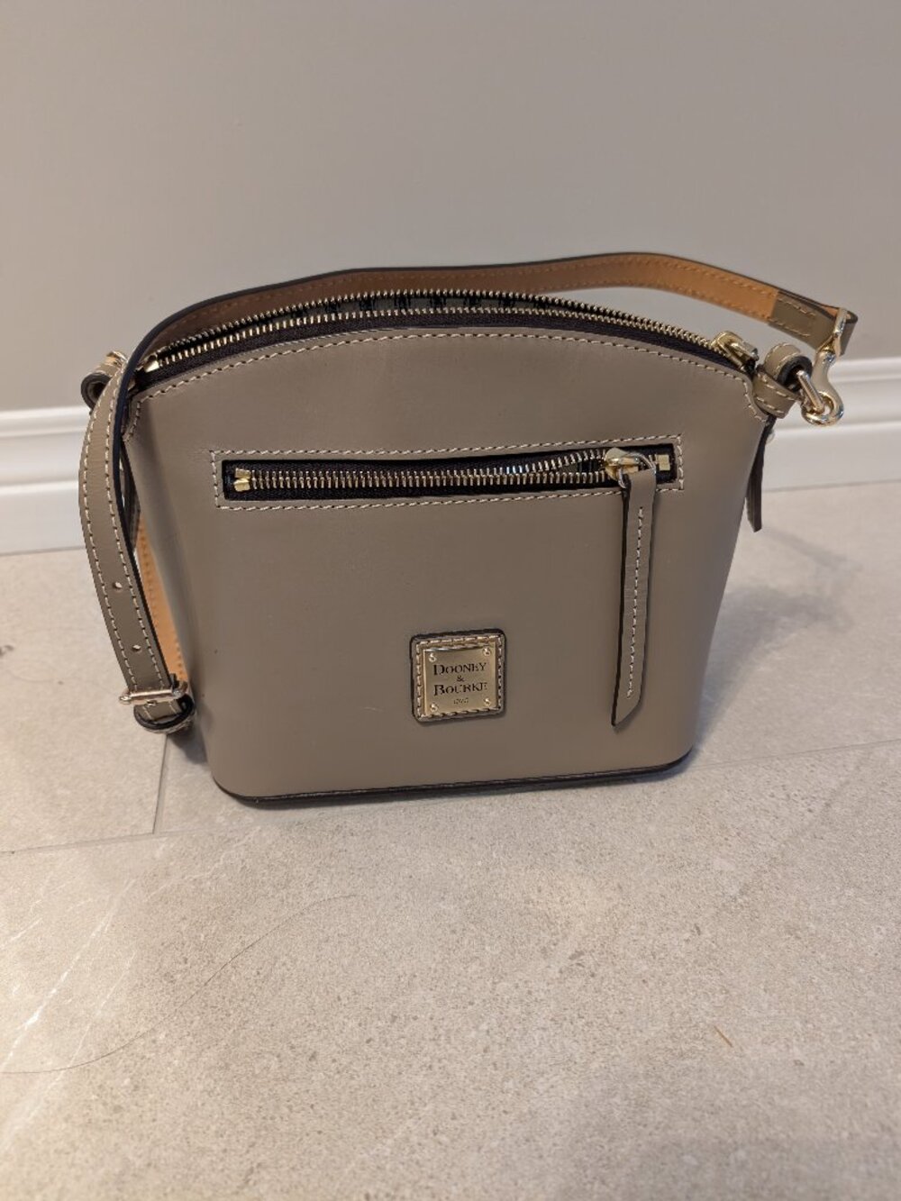 Dooney & Bourke Taupe Leather Crossbody with Gold Hardware